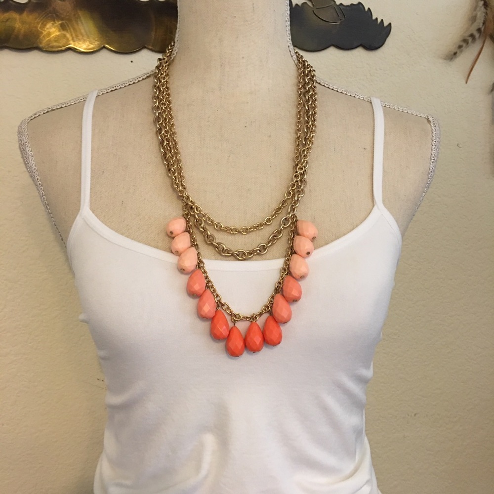 Vintage peach chandelier gold tone chain necklace